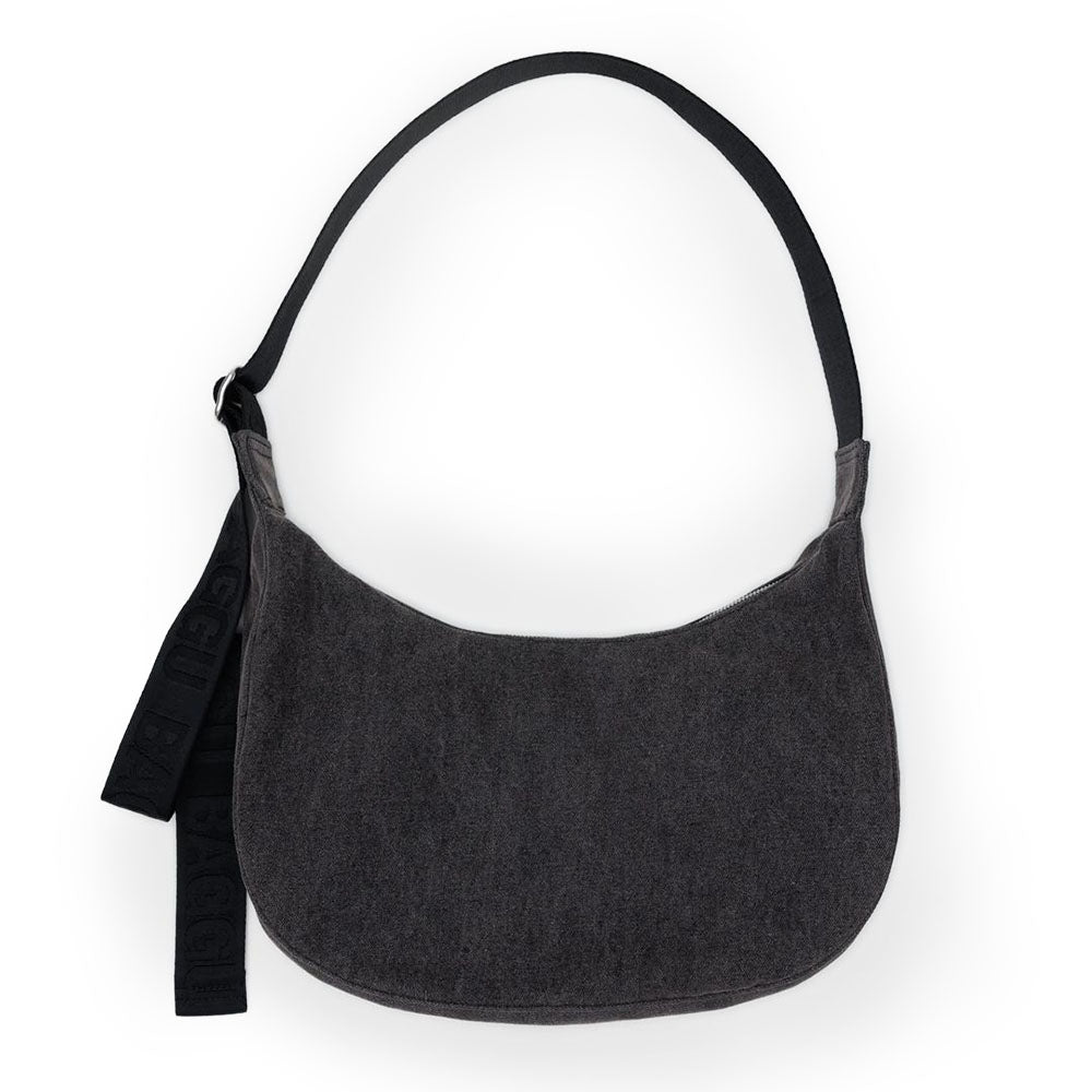 Washed Black Denim Medium Crescent Bag
