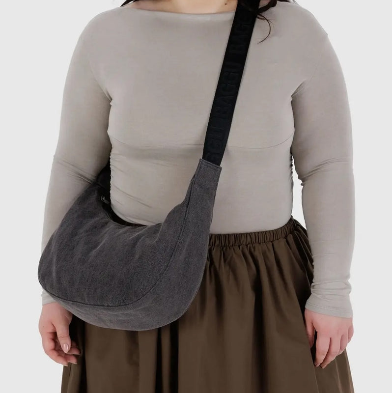 Washed Black Denim Medium Crescent Bag