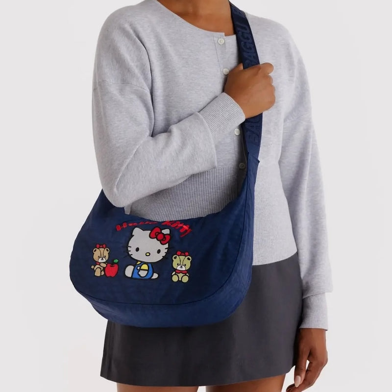 Embroidered Hello Kitty & Teddy Medium Crescent Bag