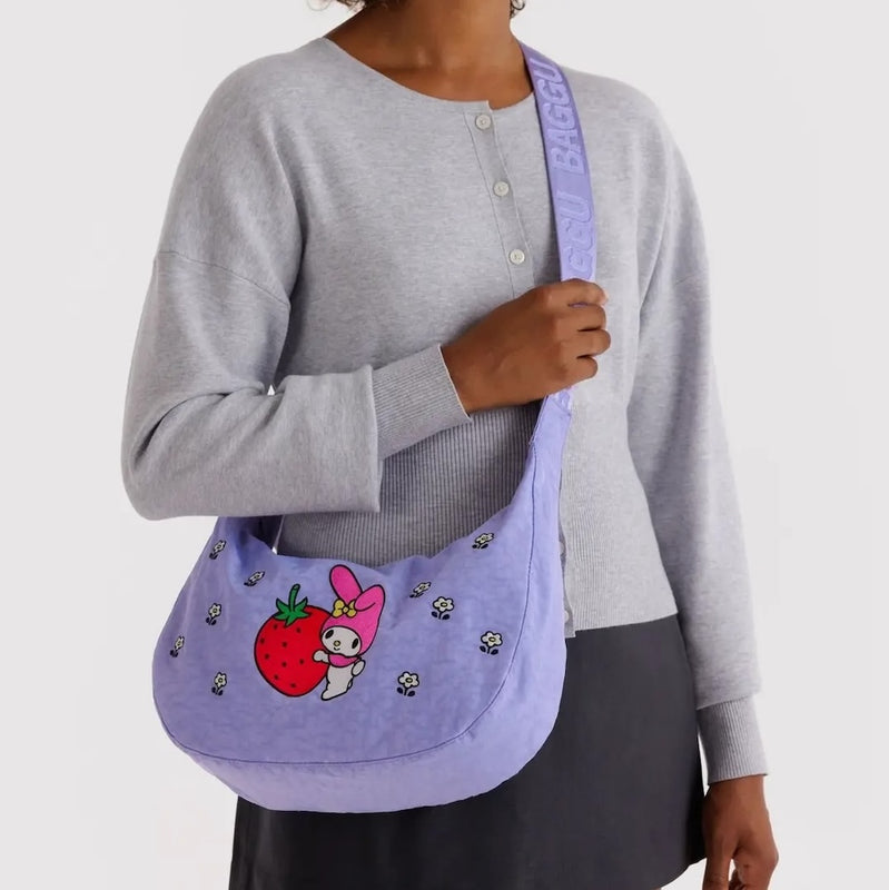 Embroidered My Melody Strawberry Medium Crescent Bag