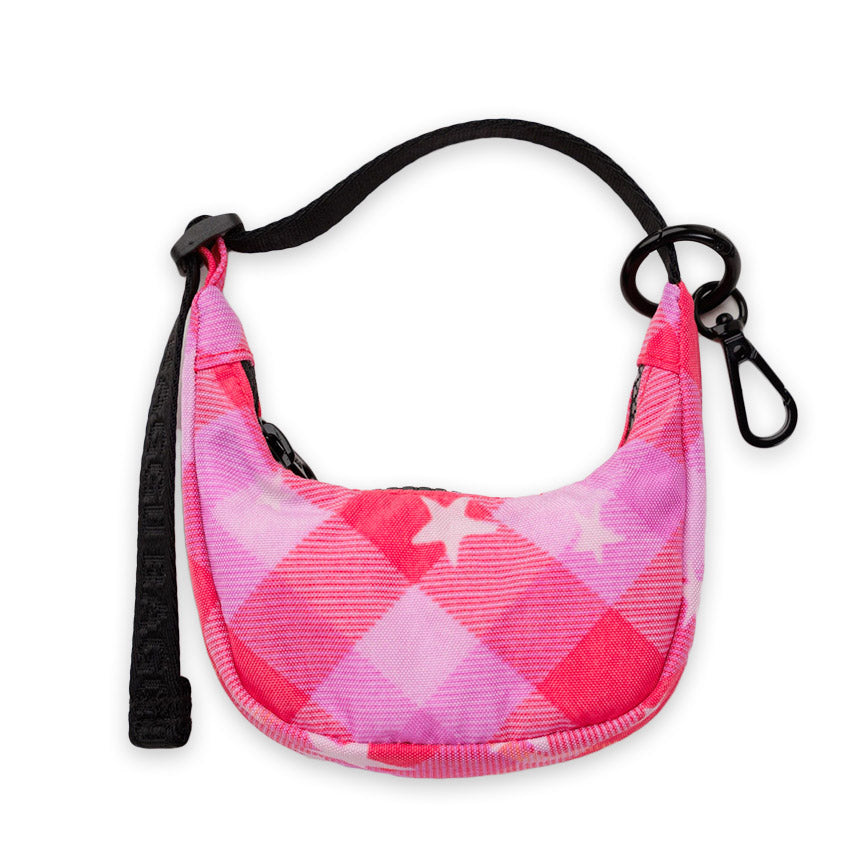 Pink Star Plaid Crescent Bag Charm