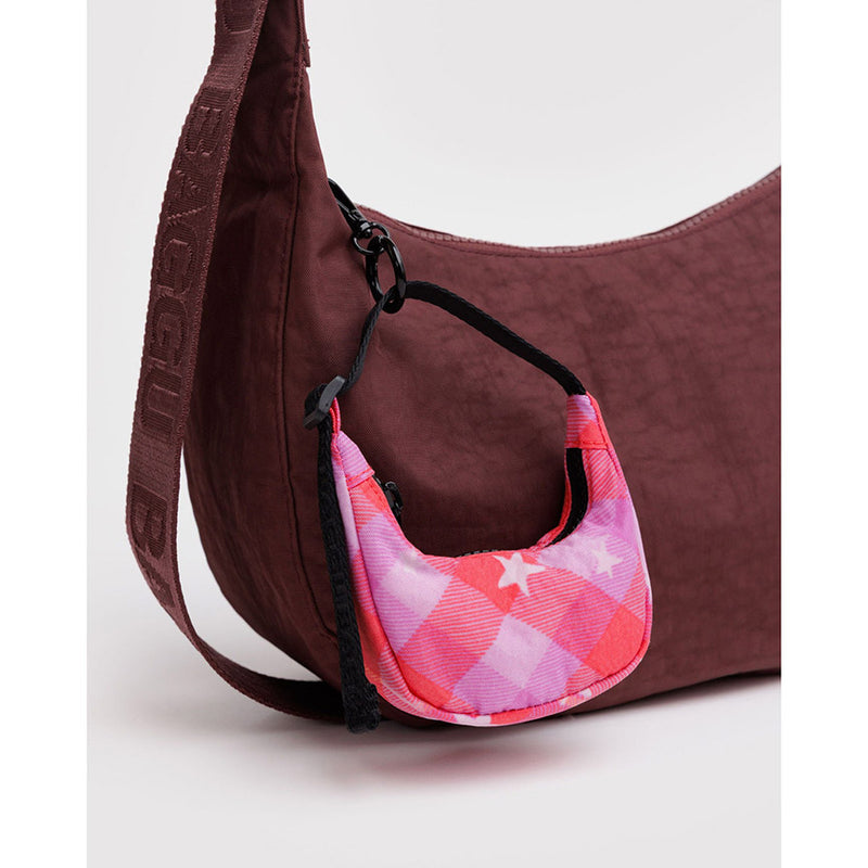 Pink Star Plaid Crescent Bag Charm