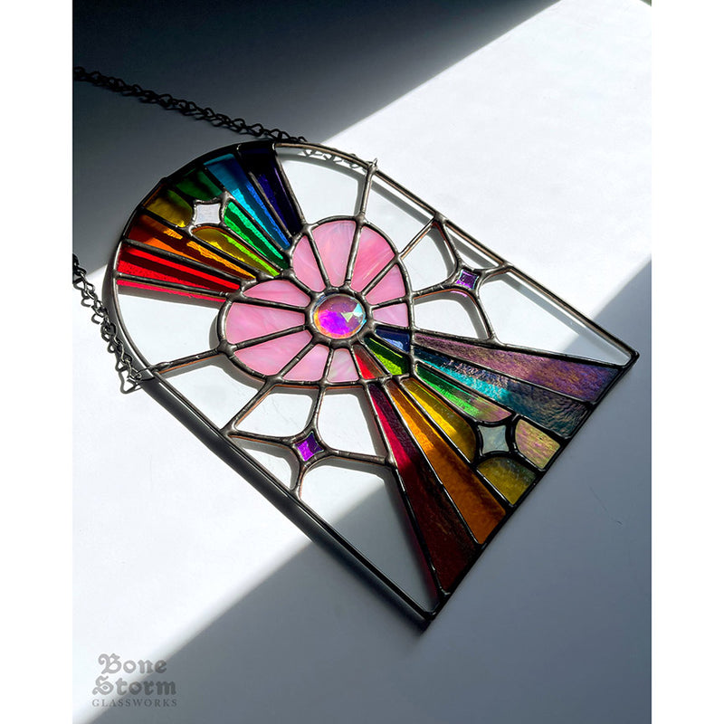 Bonestorm Glassworks: Rainbow Gem Pink Heart Suncatcher