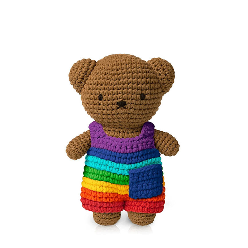 Boris in Rainbow Overalls Handmade Crochet Plush