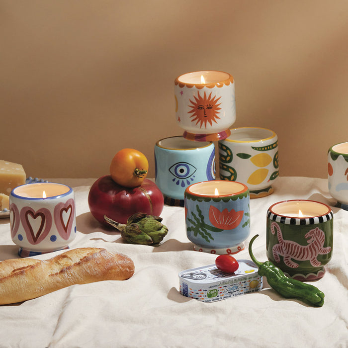 A Dopo 8 oz. Handpainted (Flower) Ceramic Candle: Cactus Flower