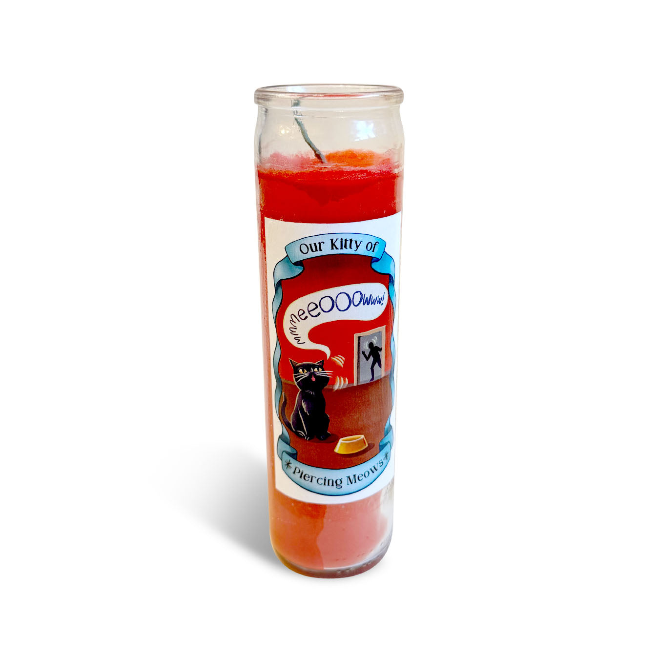 Kati Prescott: Our kitty of piercing meows (red) Prayer Candle