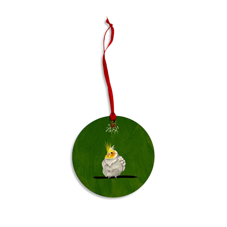 Srimoyee Handmade: Meet Me Under the Mistletoe (Cockatiel) Ornament
