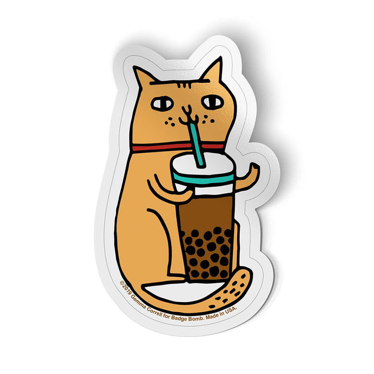 Bubble Tea Cat Sticker by Gemma Correll