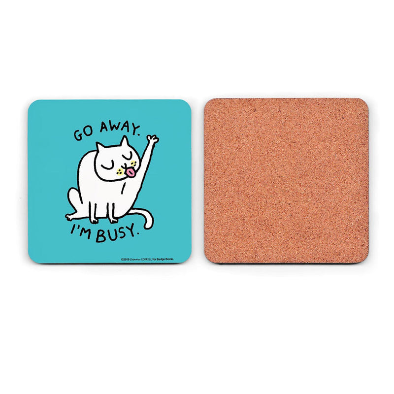 Go Away I’m Busy Cat Coaster by Gemma Correll