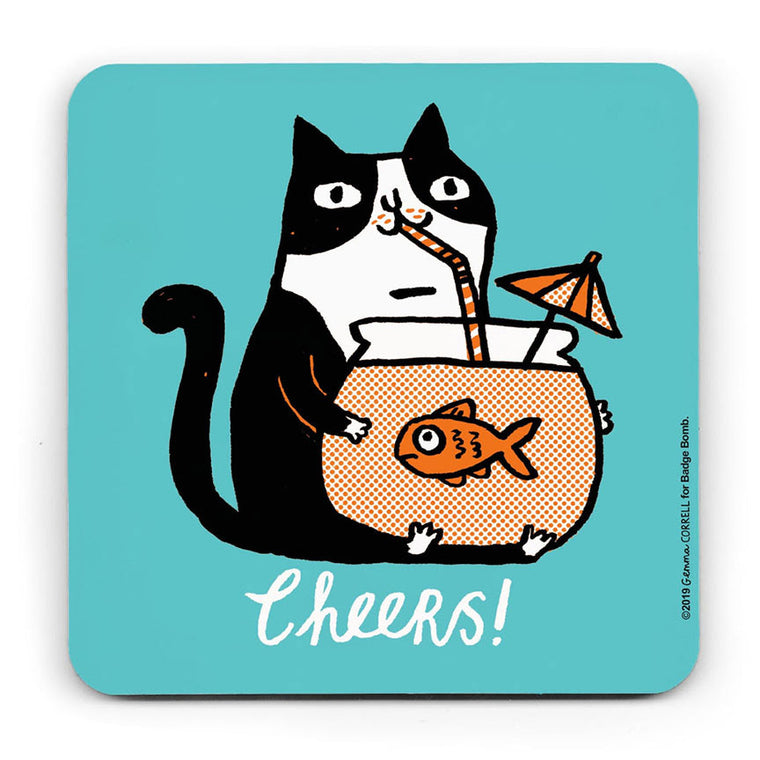 Cheers Cat Coaster by Gemma Correll