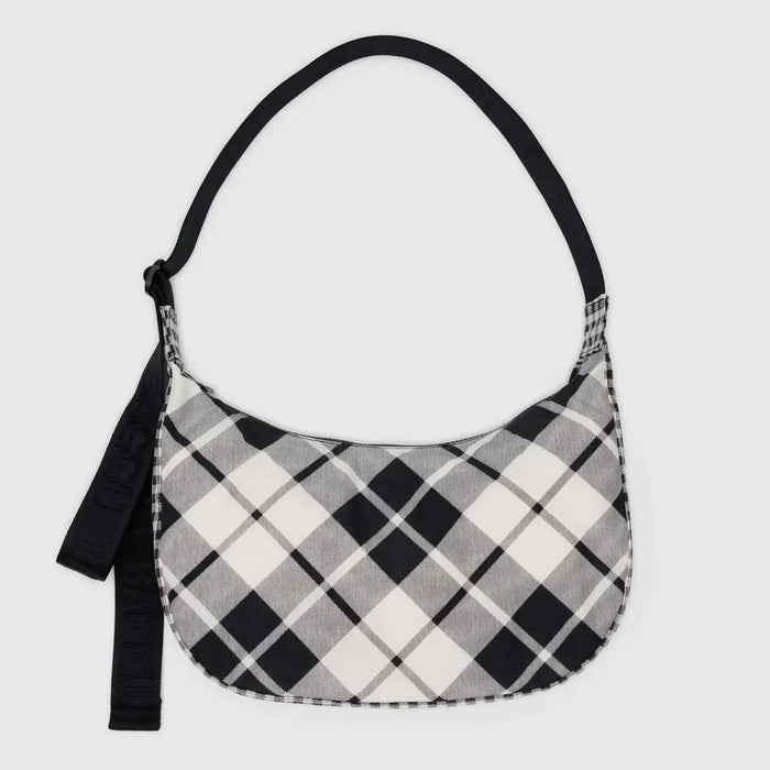 Mixed Black & White Plaid Medium Crescent Bag