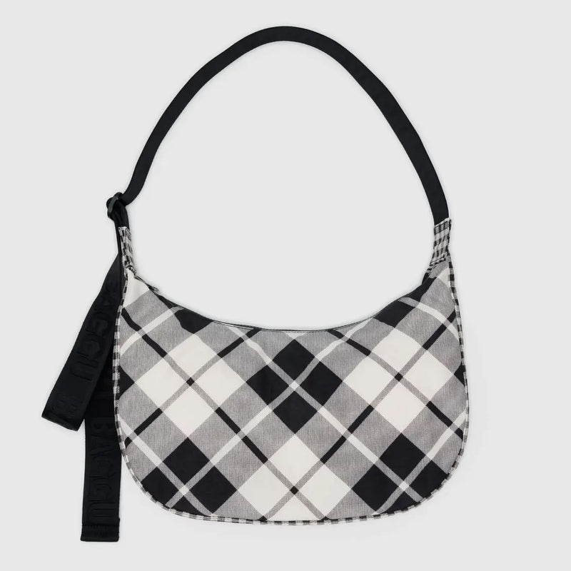 Mixed Black & White Plaid Medium Crescent Bag