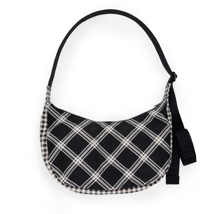 Mixed Black & White Plaid Medium Crescent Bag