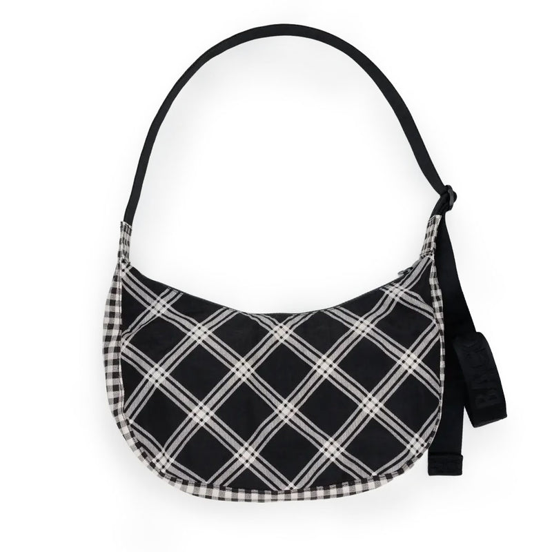 Mixed Black & White Plaid Medium Crescent Bag