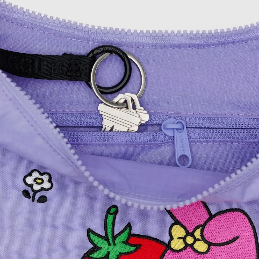 Embroidered My Melody Strawberry Medium Crescent Bag