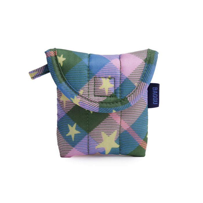 Green Star Plaid Puffy Earbuds Case