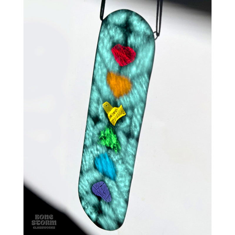 Bonestorm Glassworks: Blue Rainbow Heart Suncatcher