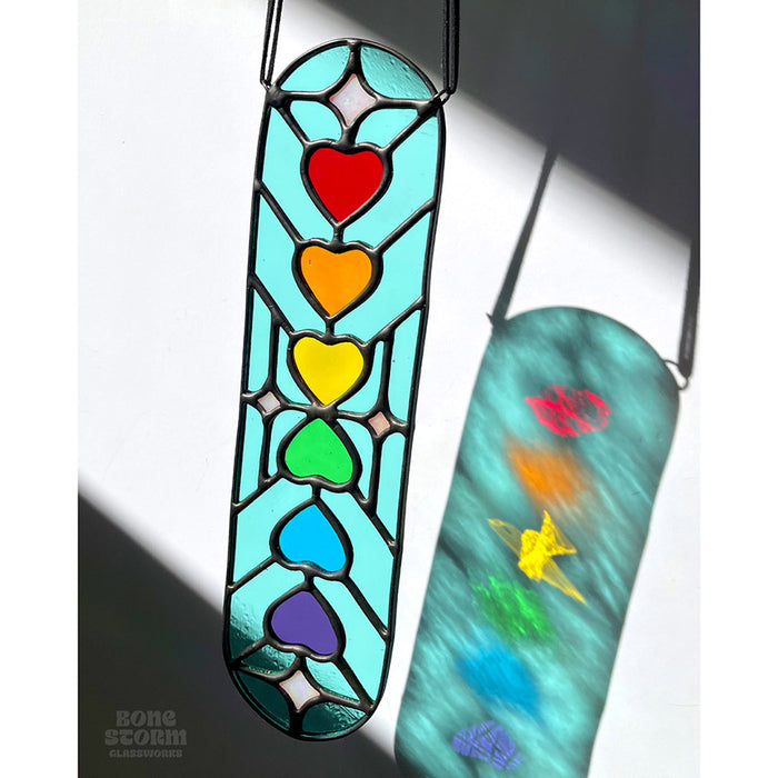 Bonestorm Glassworks: Blue Rainbow Heart Suncatcher