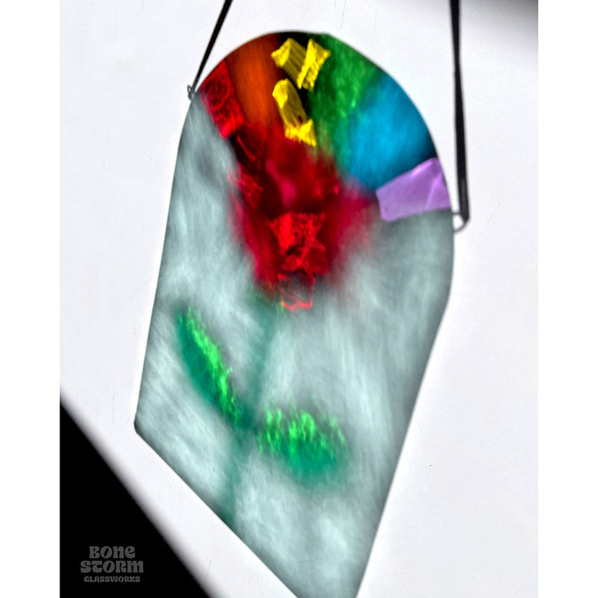 Bonestorm Glassworks: Red Rainbow Rose Suncatcher