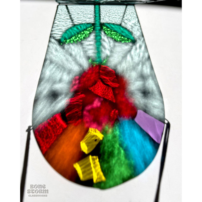 Bonestorm Glassworks: Red Rainbow Rose Suncatcher