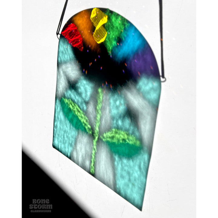 Bonestorm Glassworks: White 3 Gem Flower Suncatcher