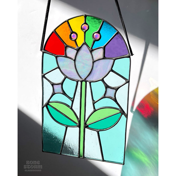 Bonestorm Glassworks: White 3 Gem Flower Suncatcher