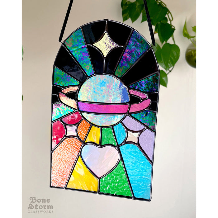 Bonestorm Glassworks: Blackout Rainbow Planet Suncatcher