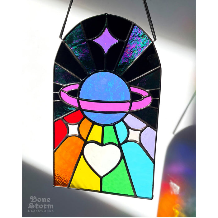 Bonestorm Glassworks: Blackout Rainbow Planet Suncatcher