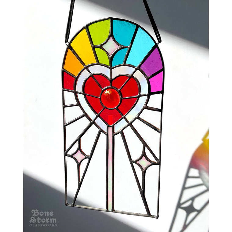 Bonestorm Glassworks: Rainbow Heart Lollipop Suncatcher