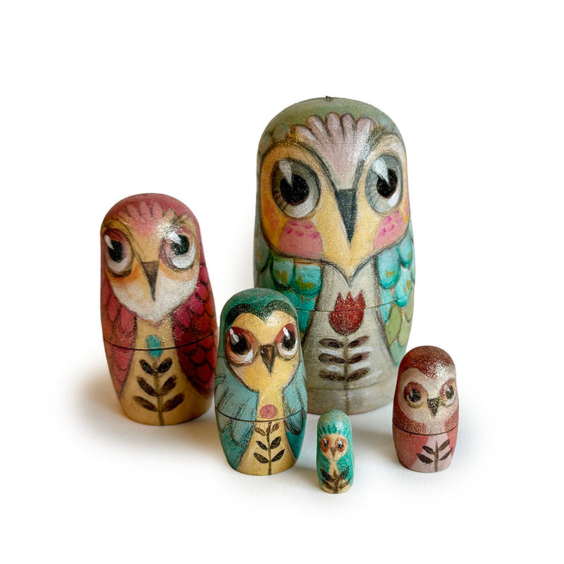 CJ Metzger: Wee Owl Family (Nesting Doll Set of 5)