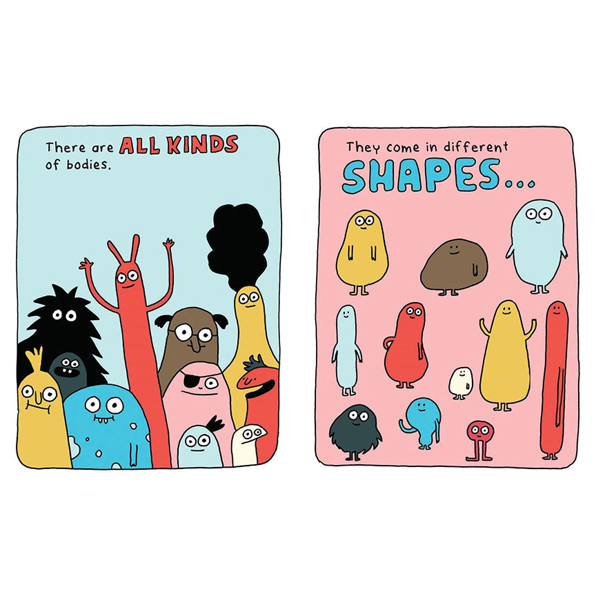 A page from the book featuring cartoon blob-like monster characters and text reading &