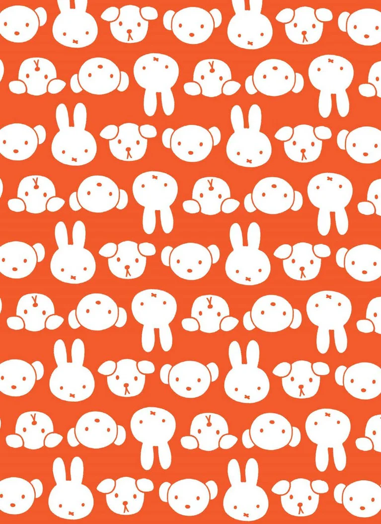Pattern of white dog, bunny, and bear faces on an orange background