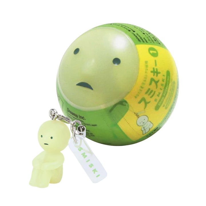 Smiski green character ball with Smiski keychain on a white background.