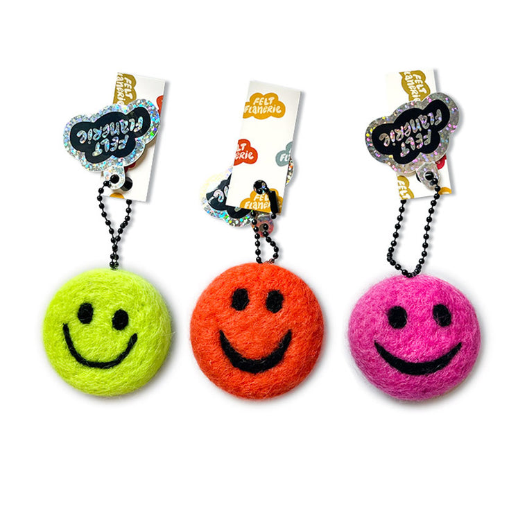 Felted Happy Face Charm Ornament