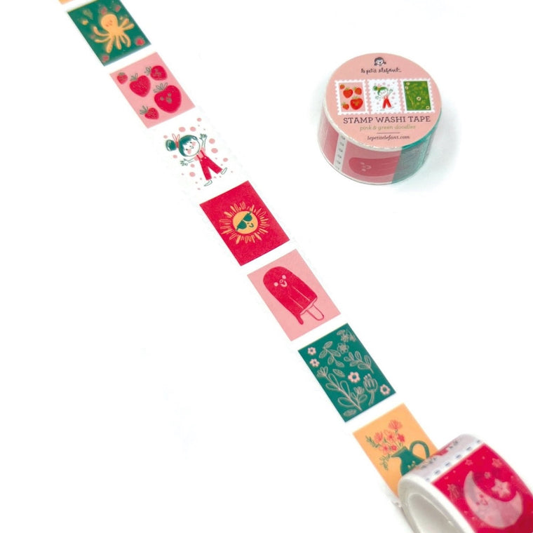 Pink and Green Doodles Stamp Washi Tape