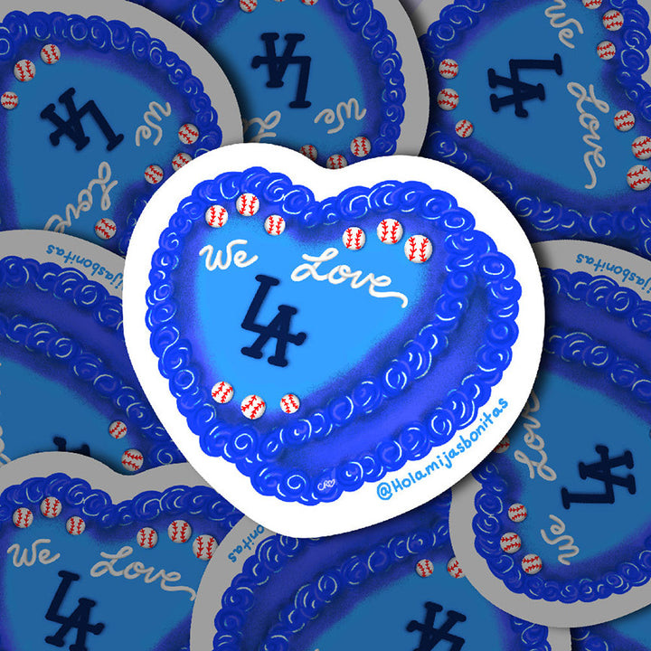 Blue heart-shaped cake sticker with &