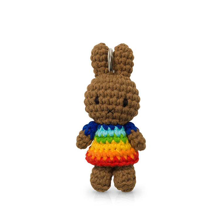 Melanie in Rainbow Dress Handmade Crochet Keychain Plush
