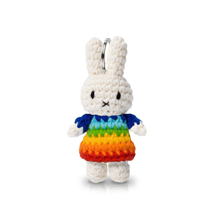 Miffy in Rainbow Dress Handmade Crochet Keychain Plush