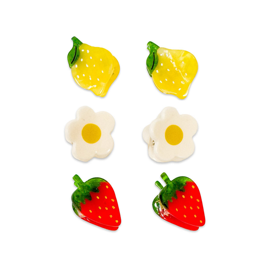 Micro Fruit and Flowers Hair Claw - Set of 6