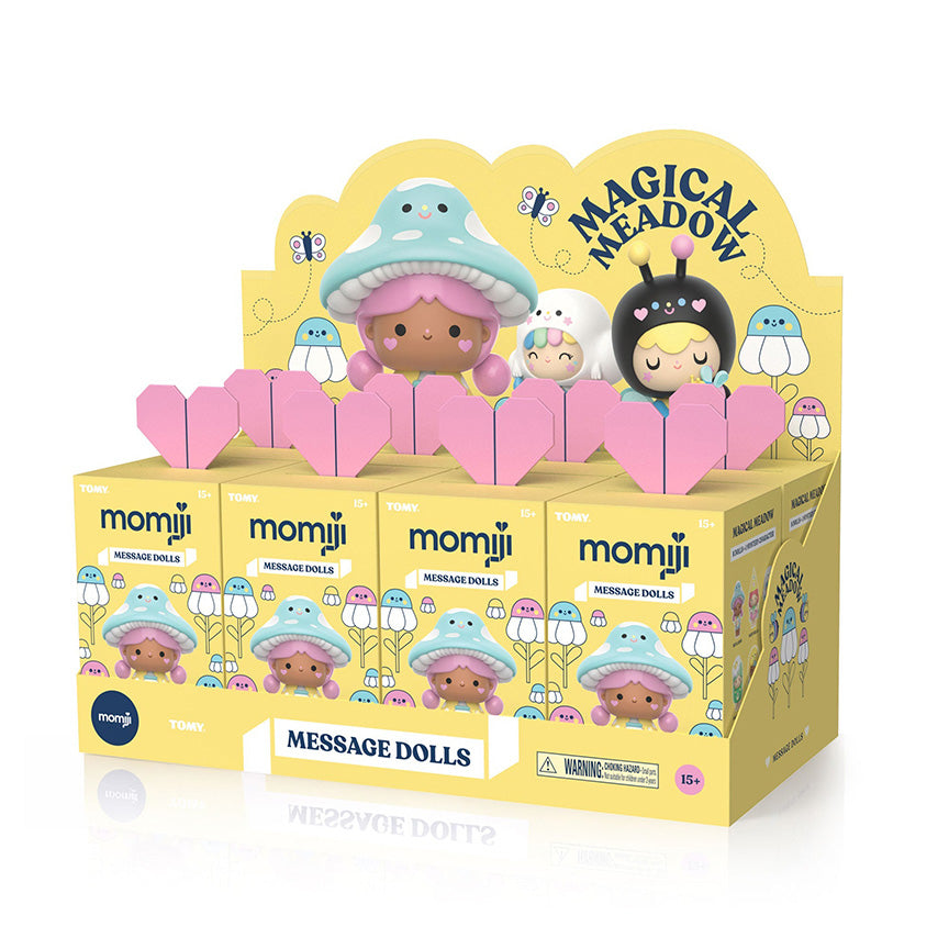 A full case of eight blind boxes. Case has a cute yellow meadow design, the same look as the individual blind box packaging. 