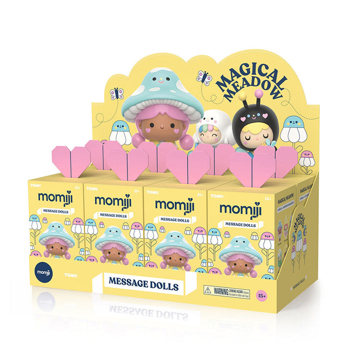 A full case of eight blind boxes. Case has a cute yellow meadow design, the same look as the individual blind box packaging. 