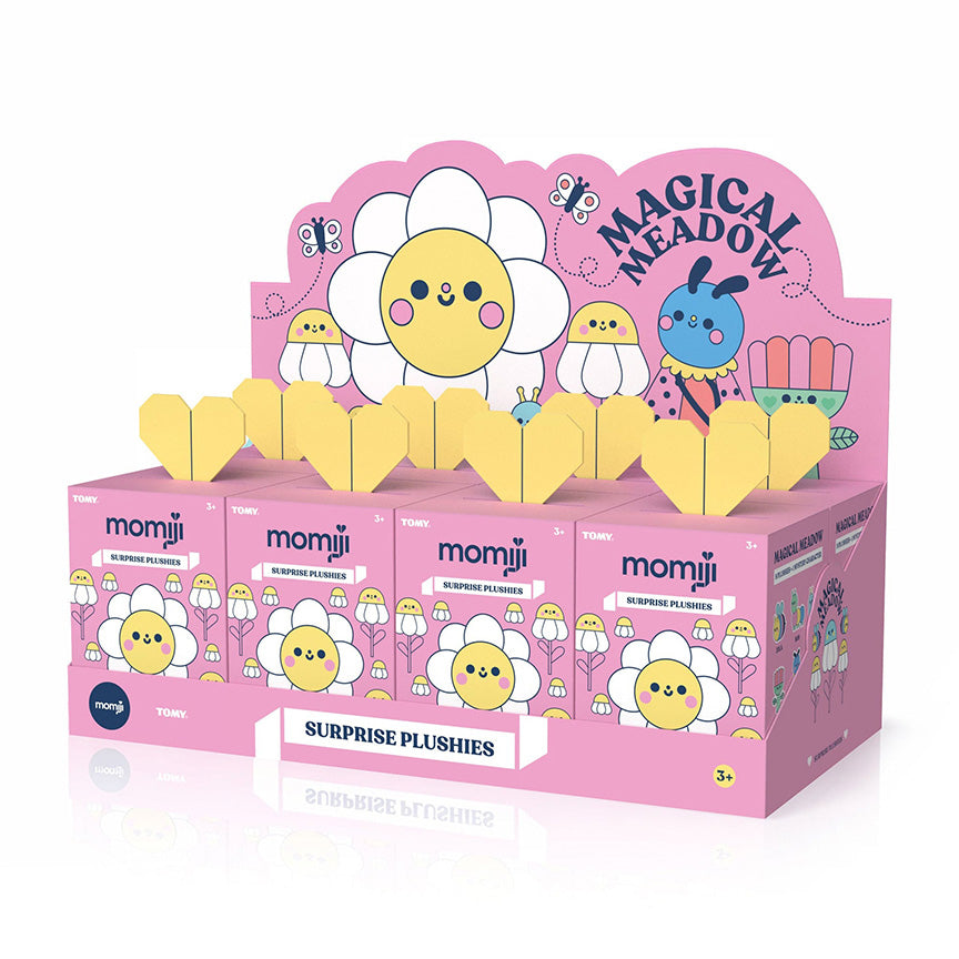 A full case of eight blind boxes. Case has a cute pink meadow design, the same look as the individual blind box packaging. 