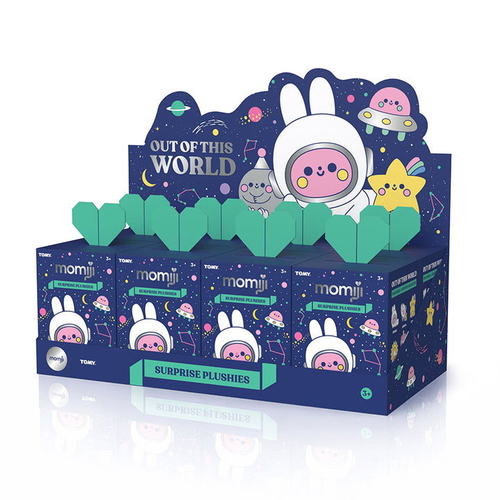 A full case of eight blind boxes. Case has a cute purple space design, the same look as the individual blind box packaging. 