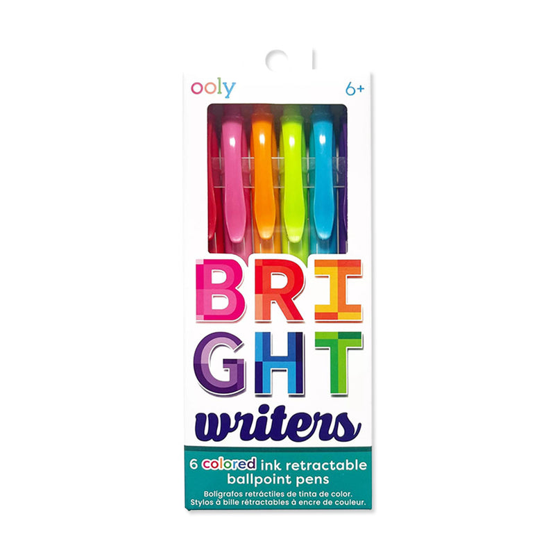 Bright Writers Colored Ink Retractable Ballpoint Pens (Set of 6)