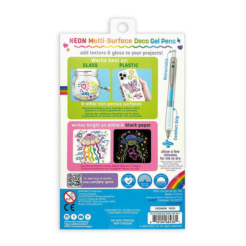 Jelly Gloss: Neon Multi-Surface Deco Gel Pens (Set of 6)