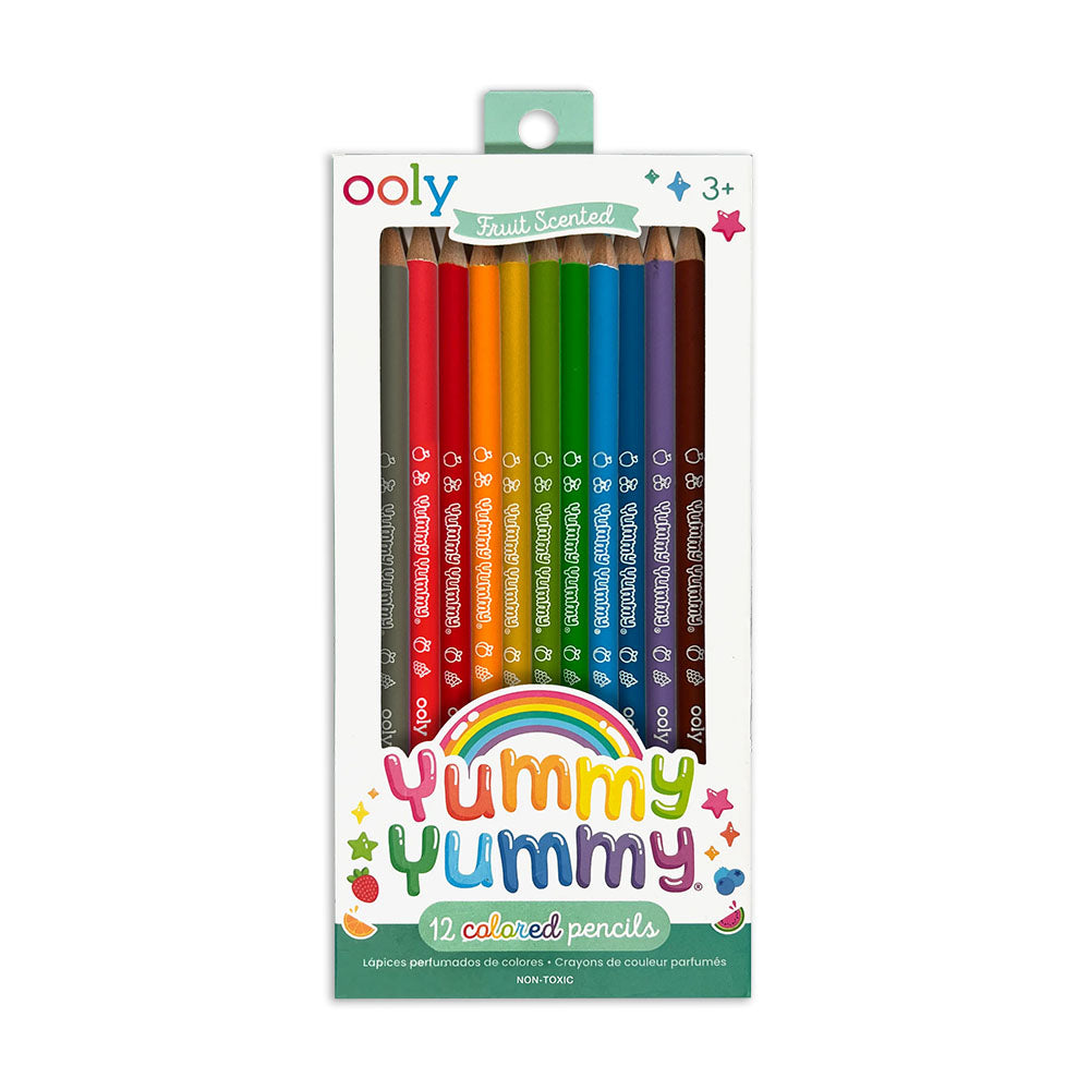 Pack of Ooly Yummy Yummy colored pencils with rainbow design on packaging.