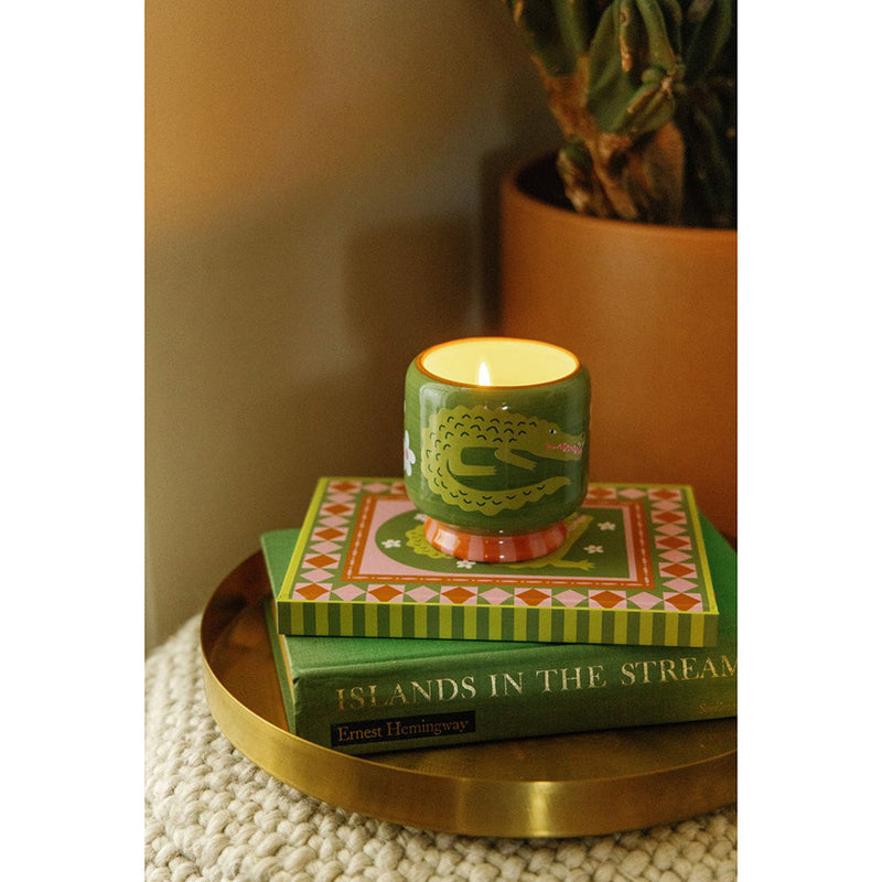 A Dopo 8 oz. Handpainted (Crocodile) Ceramic Candle: Prickly Pear