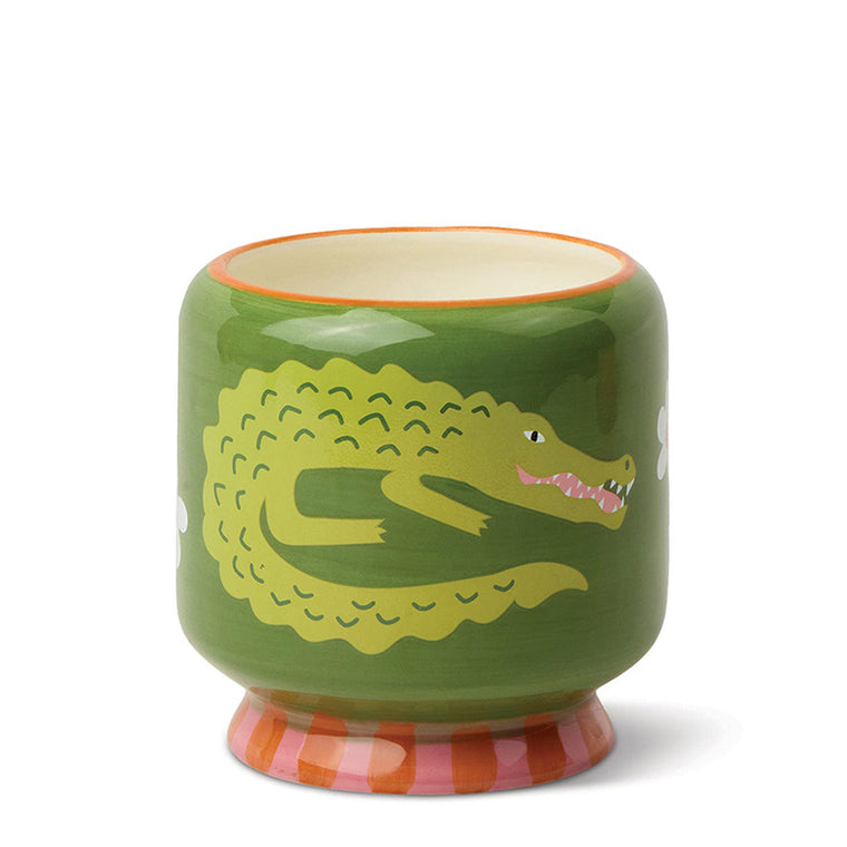 A Dopo 8 oz. Handpainted (Crocodile) Ceramic Candle: Prickly Pear