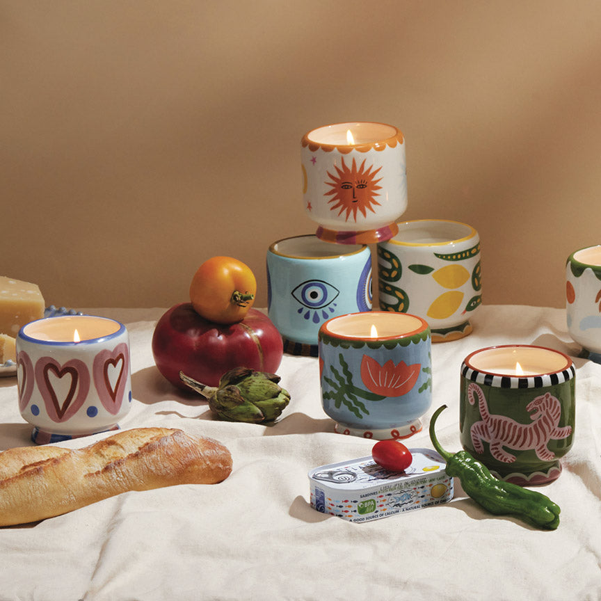 A Dopo 8 oz. Handpainted (Flower) Ceramic Candle: Cactus Flower