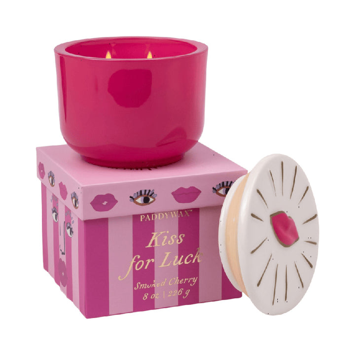 Charmed 8 oz Glass Candle with Embossed Lid (Lips): Smoked Cherry